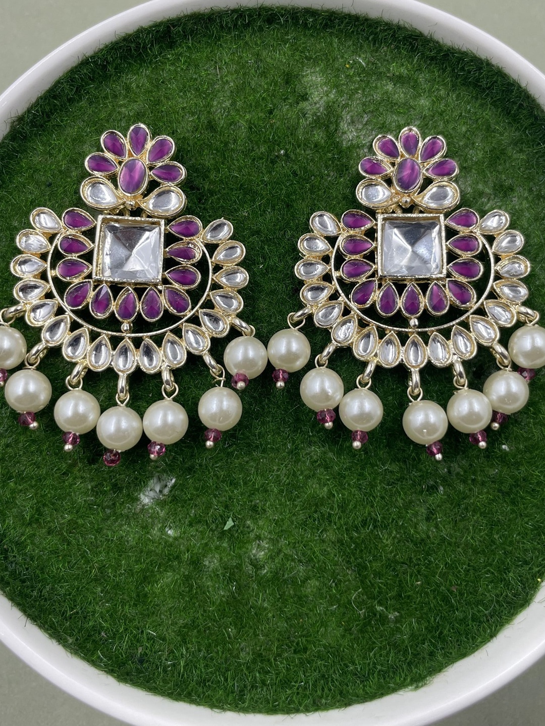 

Rhymee Gold-Plated Floral Pearls Kundan Studded Drop Earrings