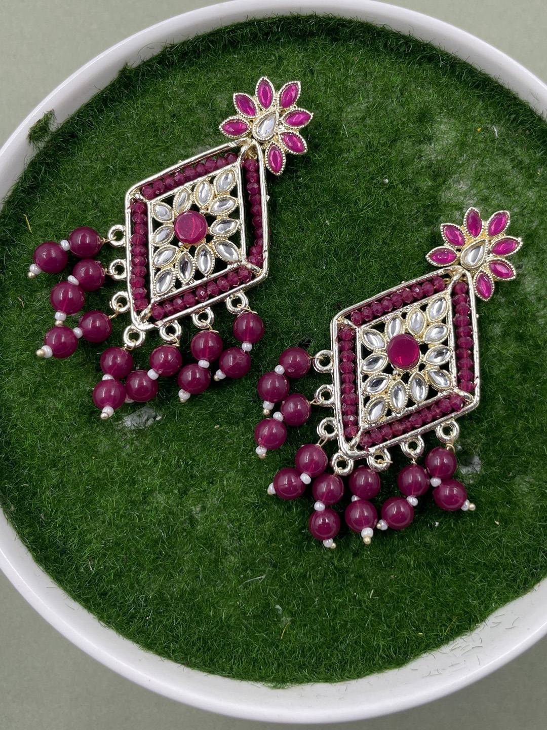 

Rhymee Gold-Plated Floral Pearls Kundan Studded Drop Earrings