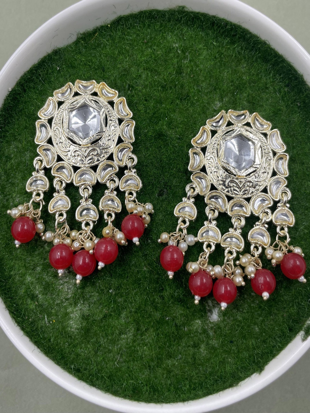 

Rhymee Gold-Plated Floral Pearls Kundan Studded Drop Earrings