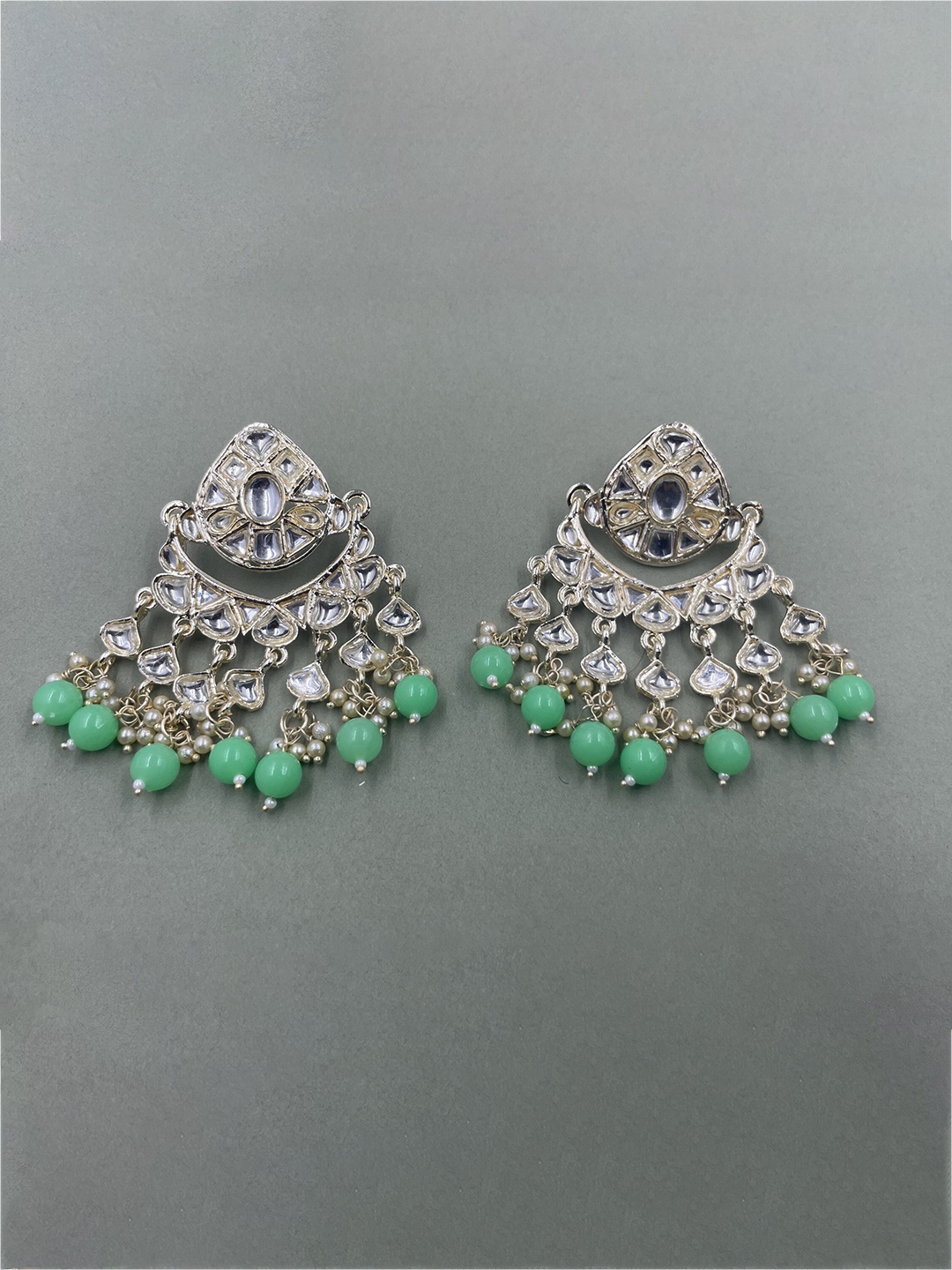 

Rhymee Gold-Plated Floral Pearls Kundan Studded Chandbalis Earrings