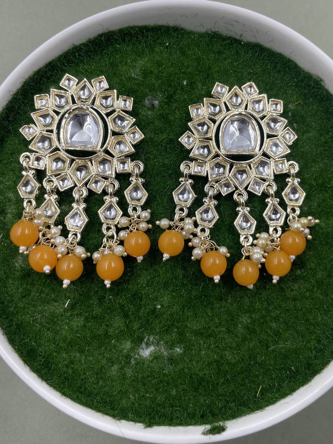 

Rhymee Gold-Plated Floral Kundan Drop Earrings