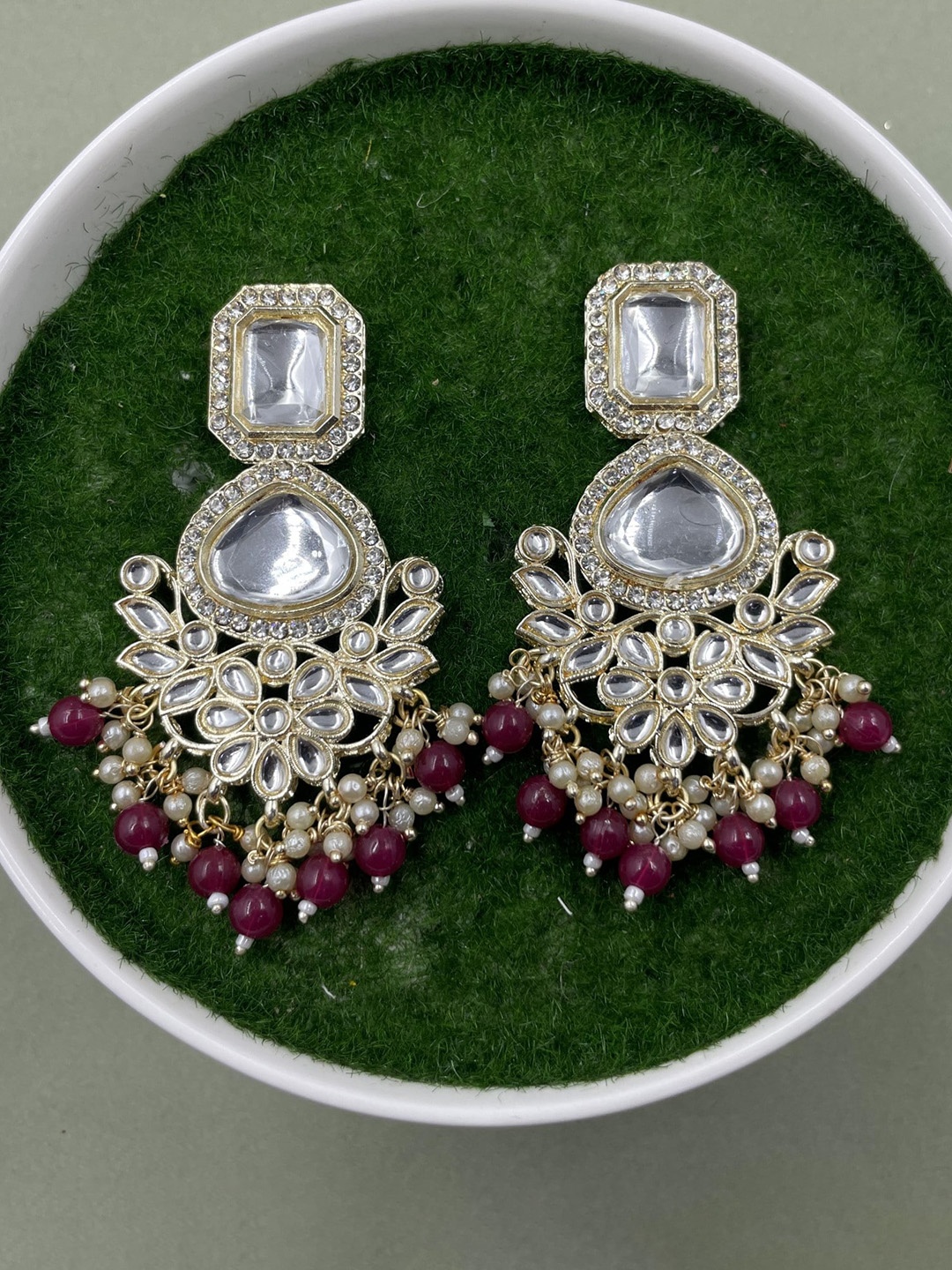 

Rhymee Gold-Plated Floral Pearls Kundan Studded Drop Earrings