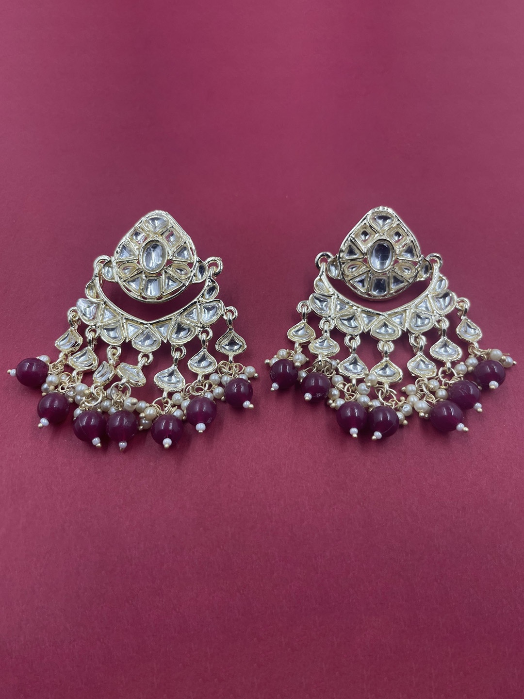 

Rhymee Gold-Plated Kundan Crescent Shaped Chandbalis Earrings