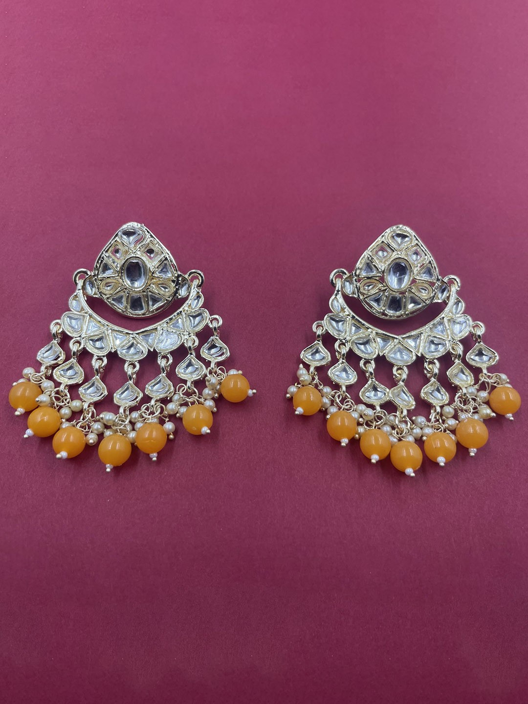 

Rhymee Gold-Plated Floral Pearls Kundan Studded Chandbalis Earrings