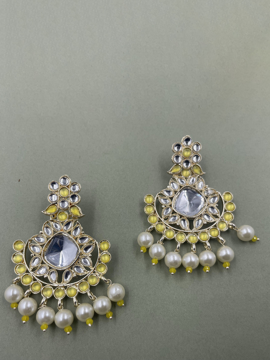 

Rhymee Gold-Plated Floral Pearls Kundan Studded Chandbali Earrings