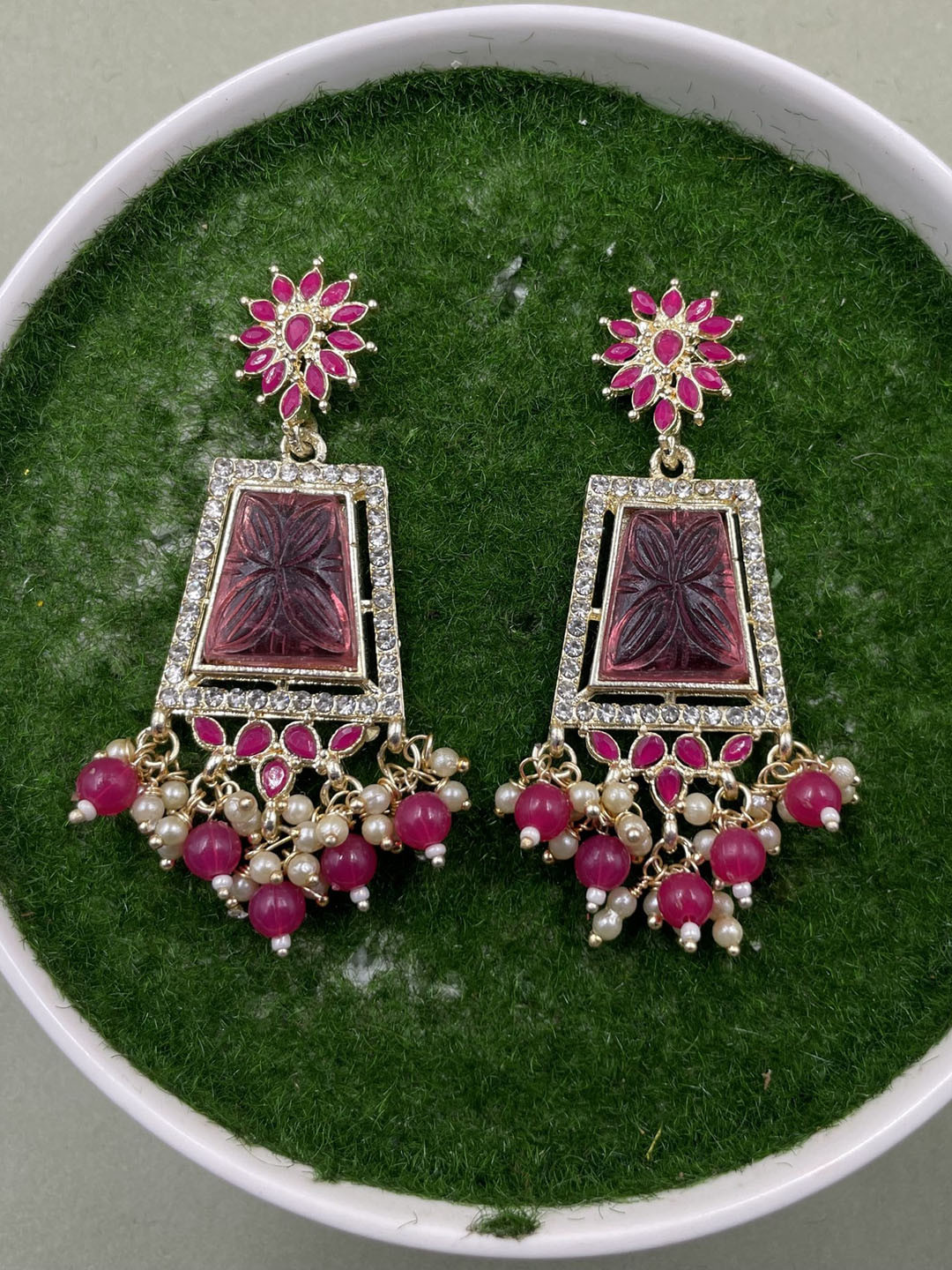 

Rhymee Gold-Plated Floral Kundan Pearls Studded Drop Earrings