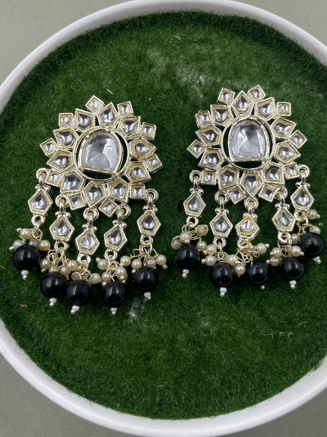 

Rhymee Gold-Plated Floral Pearls Kundan Studded Drop Earrings