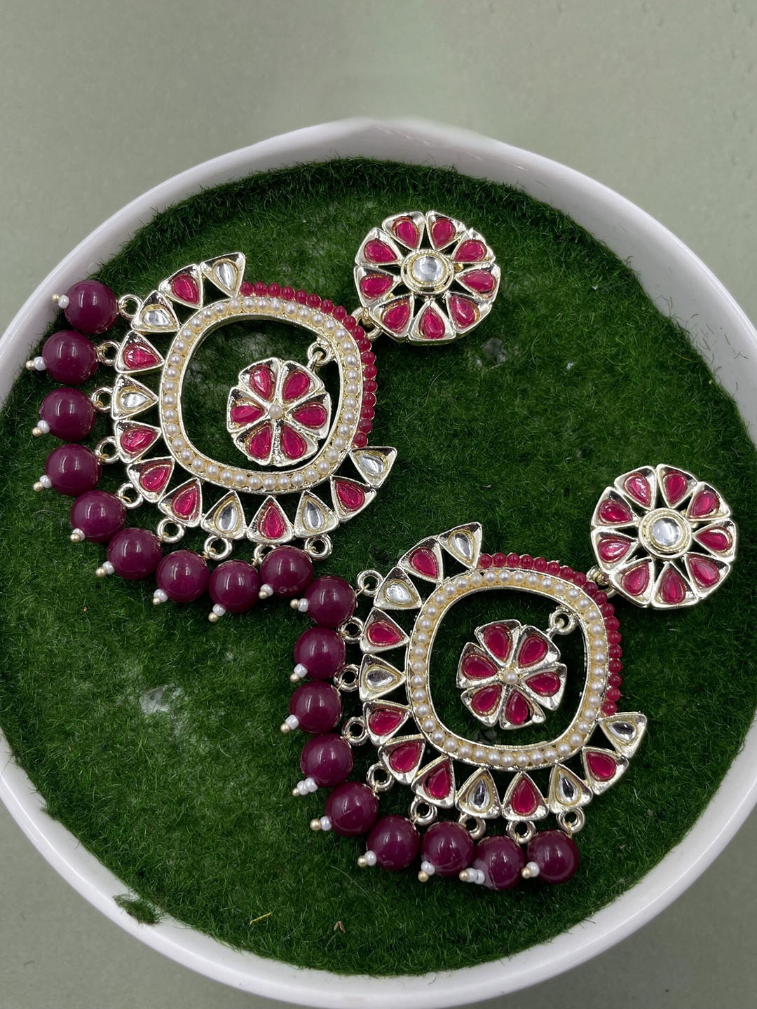 

Rhymee Gold-Plated Floral Pearls Kundan Studded Drop Earrings