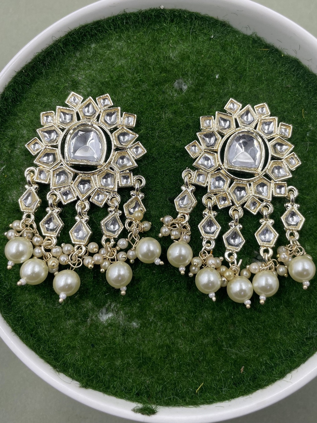 

Rhymee Gold-Plated Floral Pearls Kundan Studded Drop Earrings