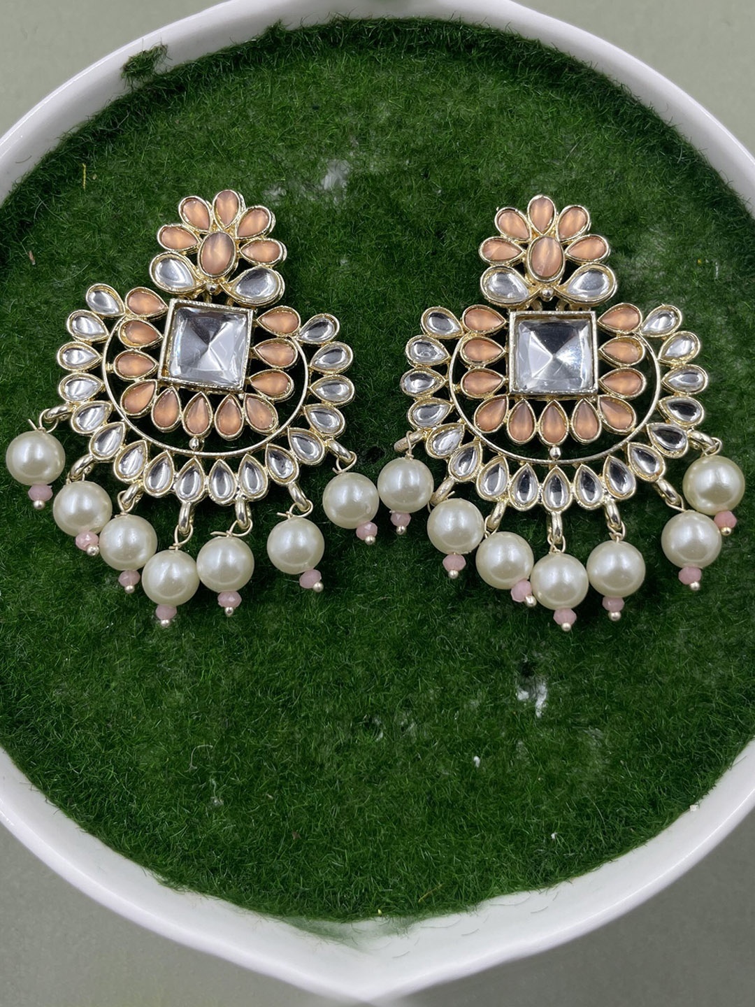 

Rhymee Gold-Plated Floral Pearls Kundan Studded Chanbalis Earrings
