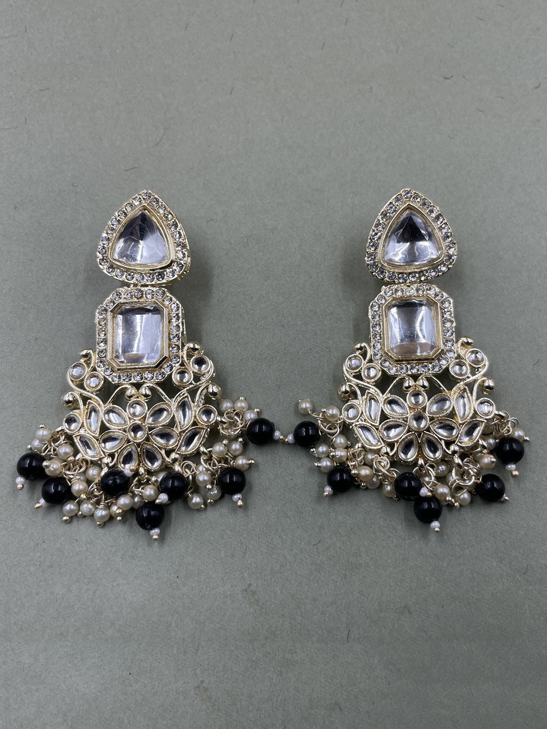 

Rhymee Gold-Plated Floral Kundan Studded Drop arrings
