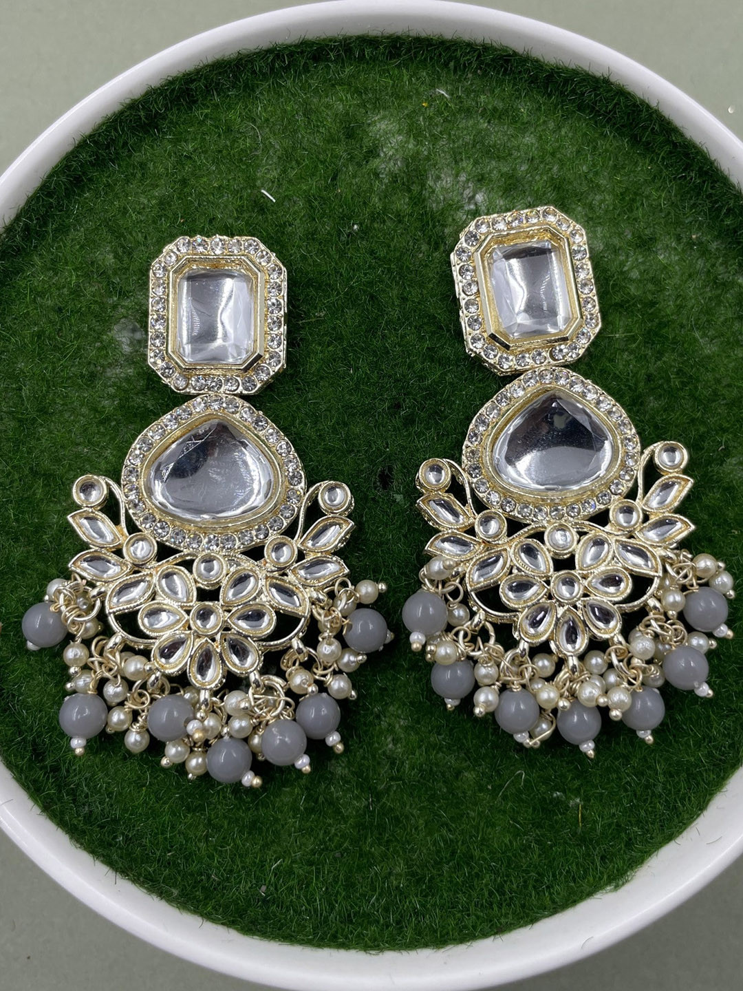 

Rhymee Gold-Plated Floral Pearls Kundan Studded Drop Earrings