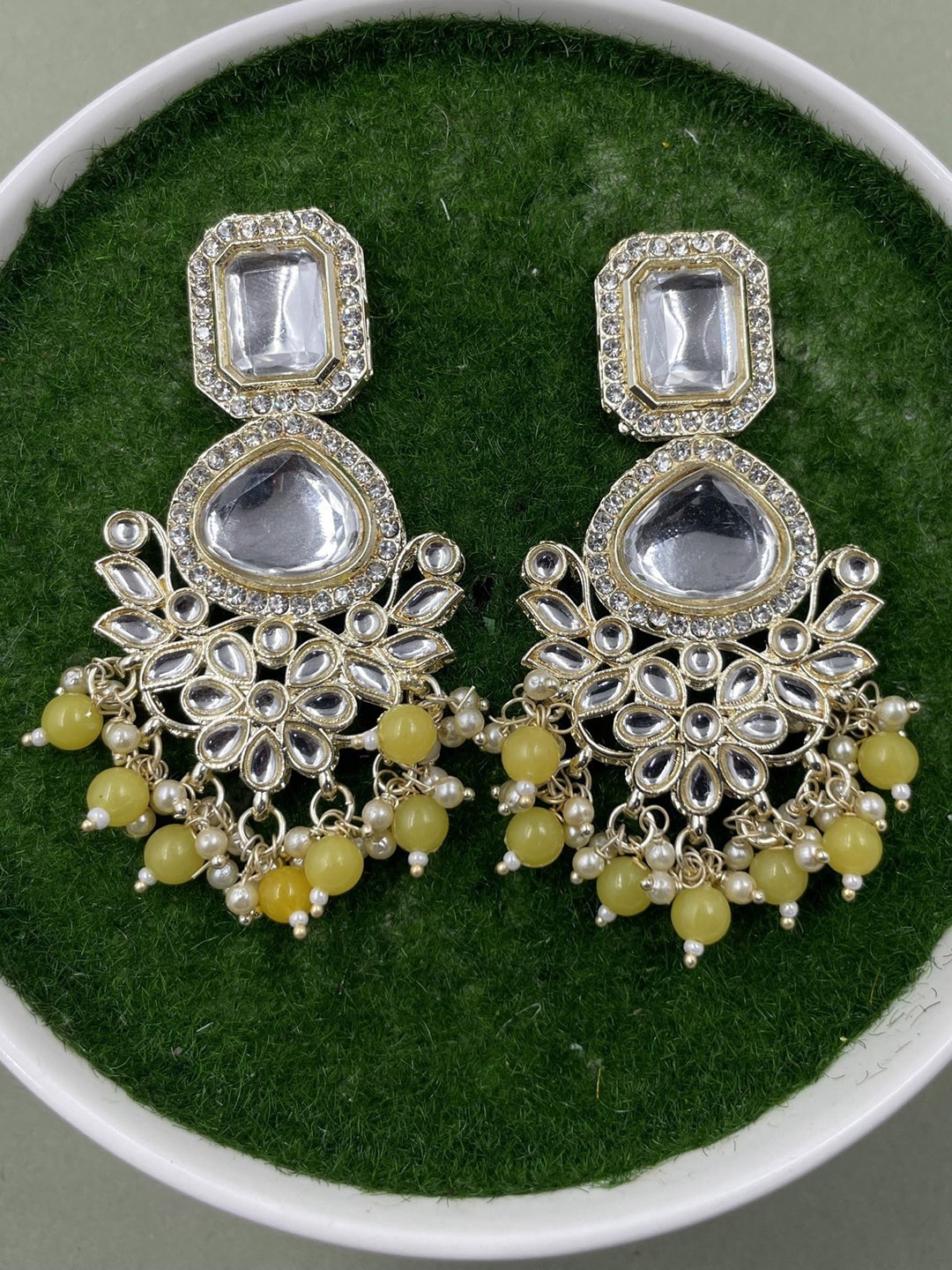 

Rhymee Gold-Plated Floral Pearls Kundan Studded Drop Earrings