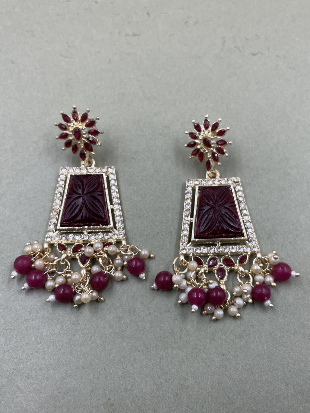 

Rhymee Gold-Plated Floral Kundan Pearls Studded Drop Earrings