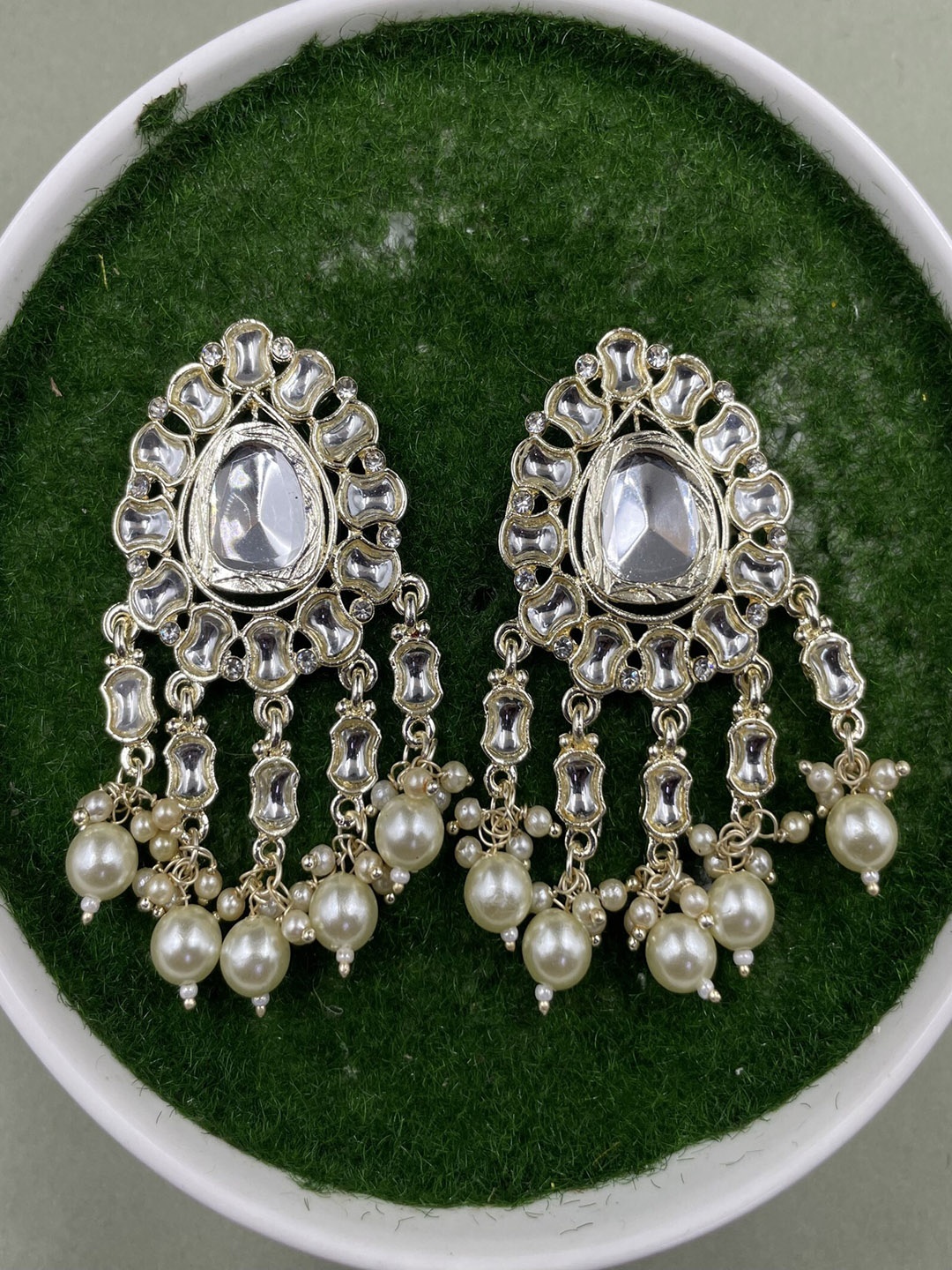 

Rhymee Gold-Plated Floral Kundan Studded Drop Earrings