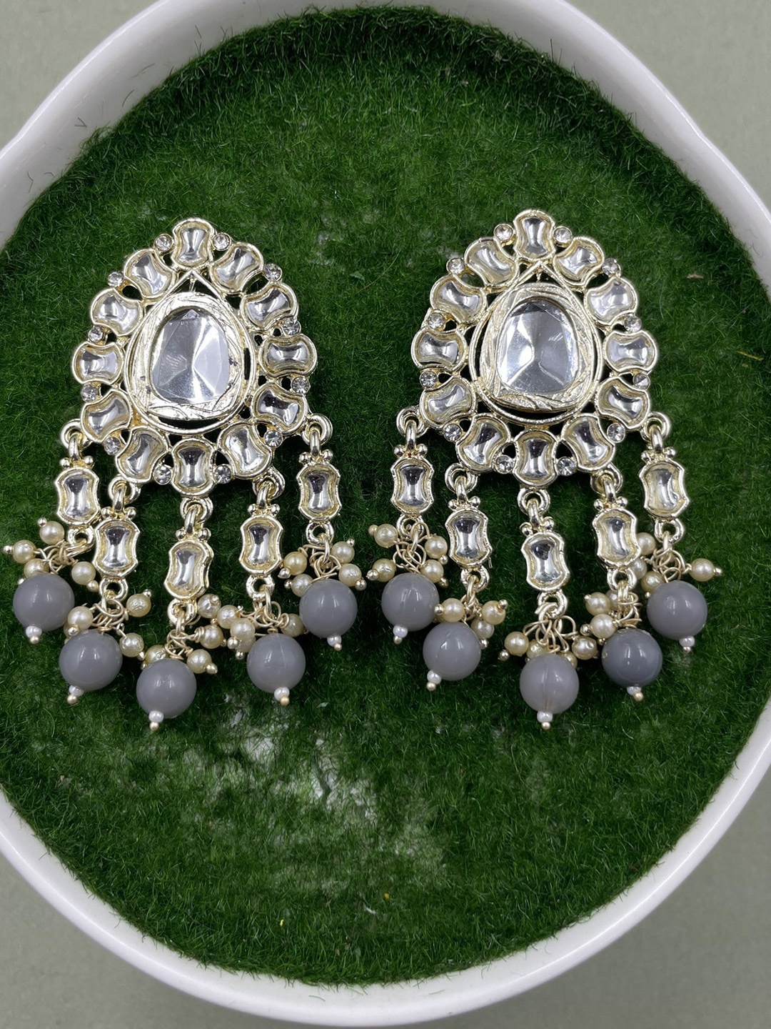 

Rhymee Gold-Plated Floral Kundan Studded Drop Earrings