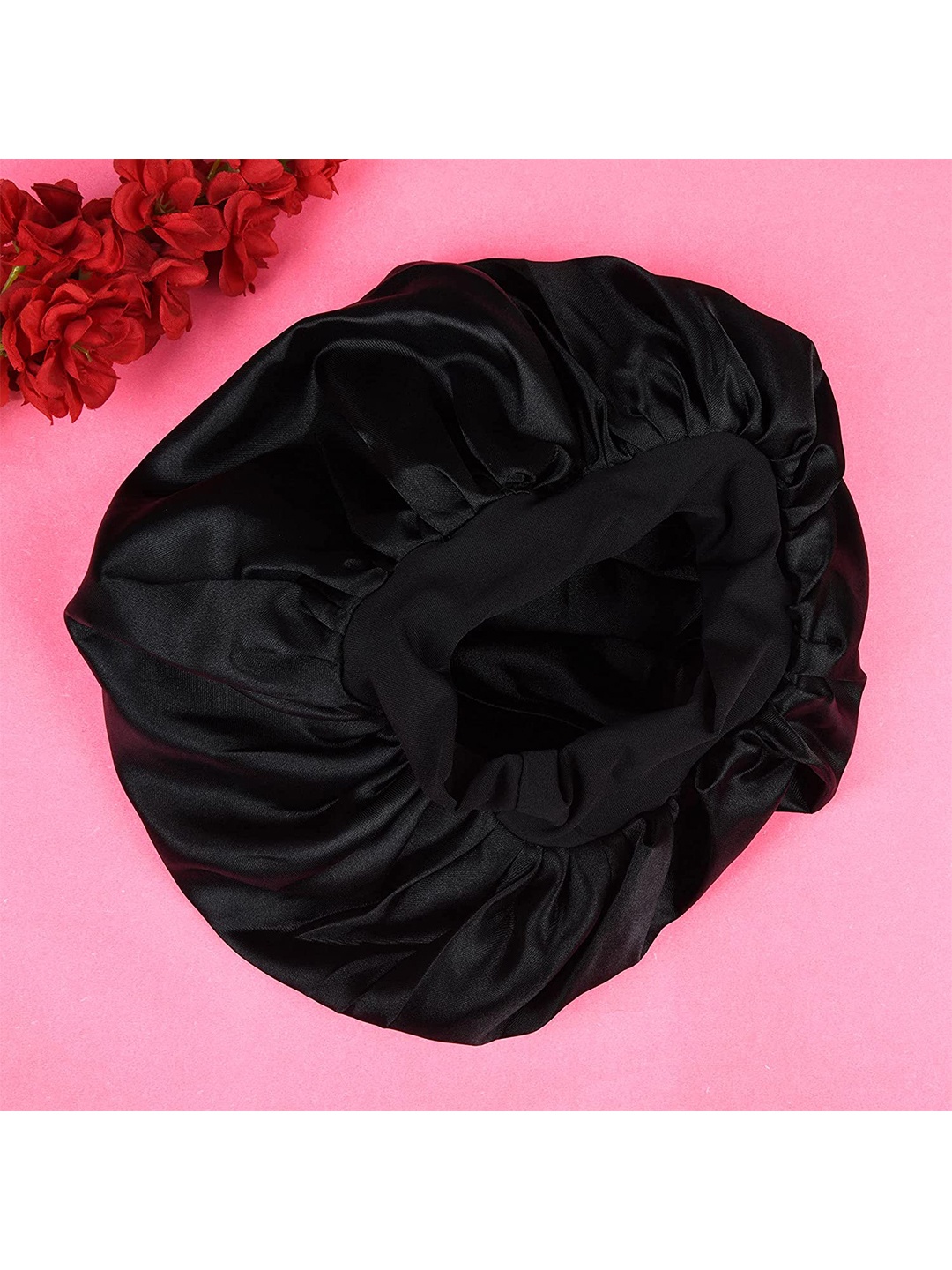 

LYTIX Women Satin Silk Hair Bonnet Double Layered Sleeping Cap, Black