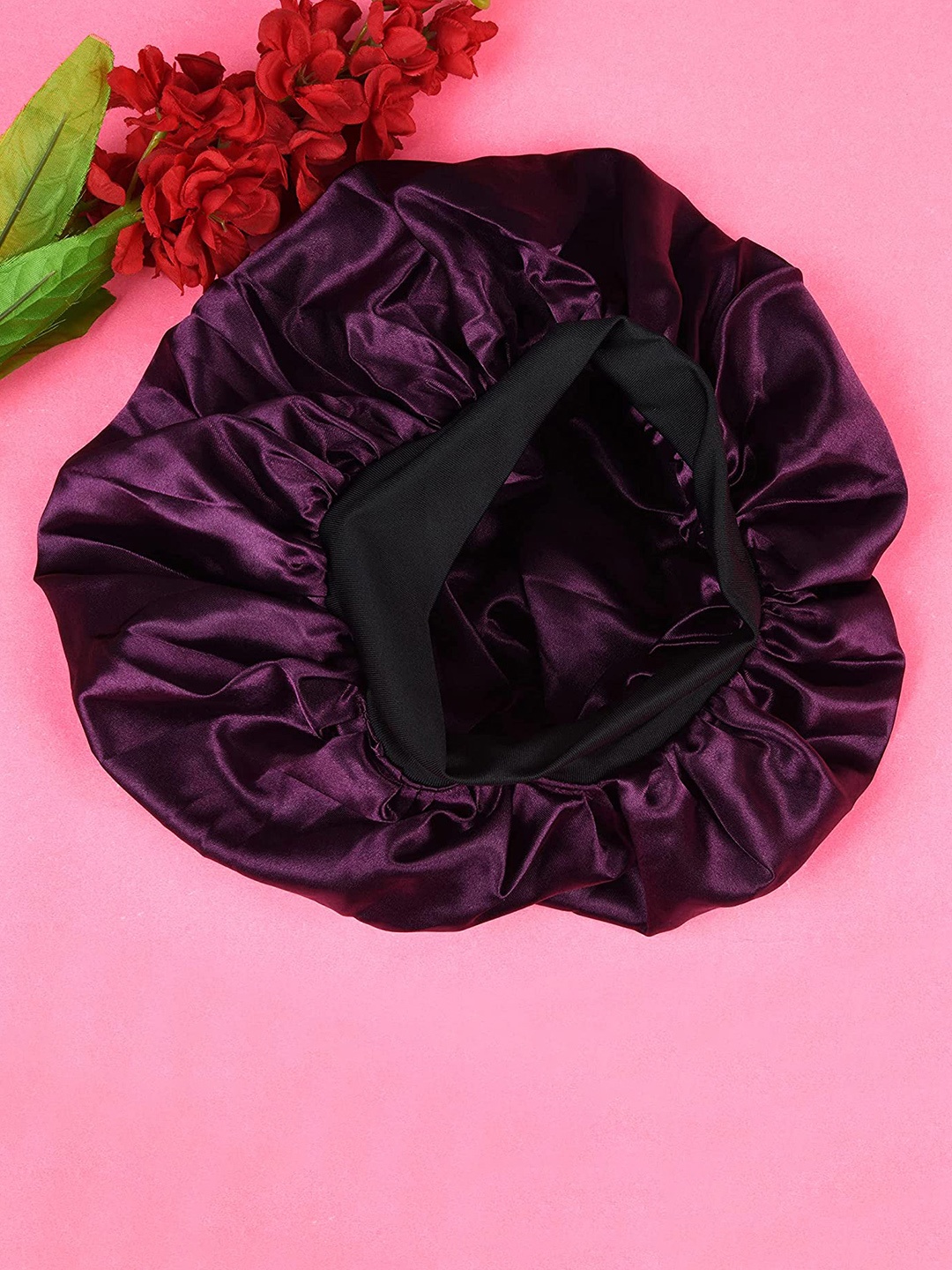 

LYTIX Women Satin Silk Hair Bonnet Double Layered Sleeping Cap, Purple