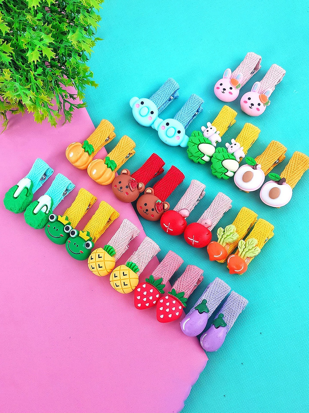 

LYTIX Girls 20Pcs Cute Animal Character Fruit Flower Pattern Hair Accessory Set, Red