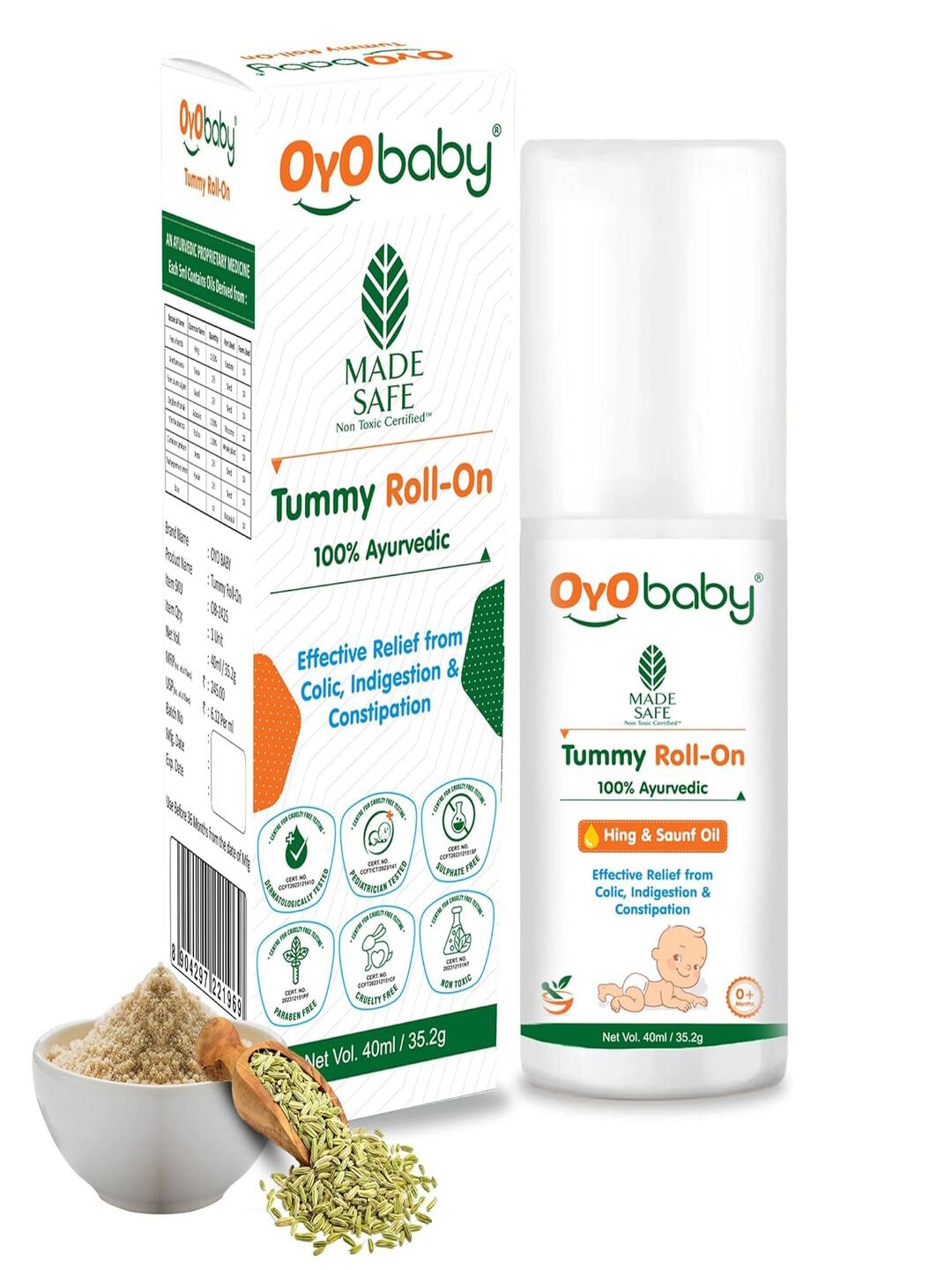 

OyO Baby Infant Tummy Roll-On Quick Relief From Colic & Gas, Transparent