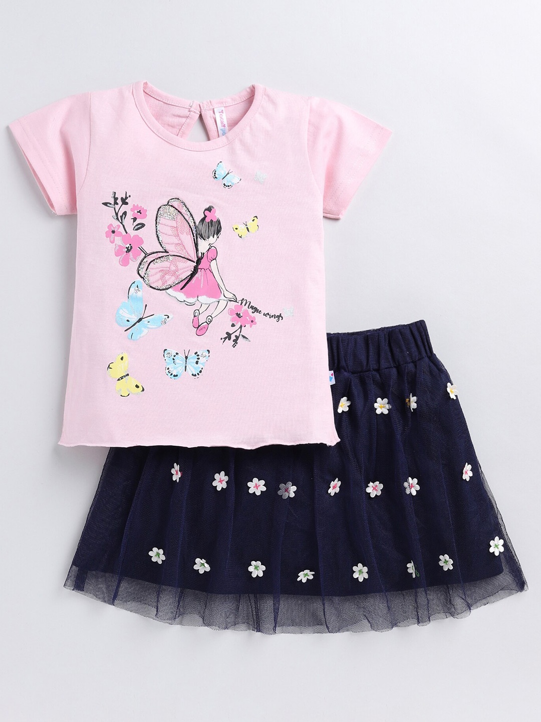 

Toonyport Girls Graphic Printed Cotton Top with Skirt, Pink