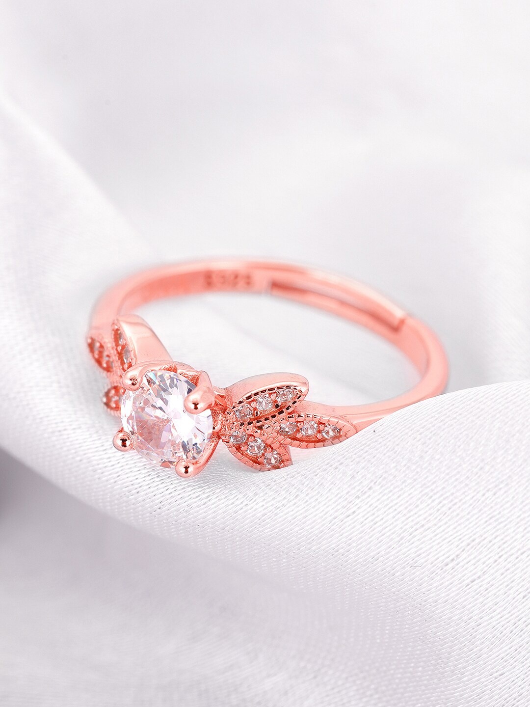 

GIVA 925 Sterling Silver Rose Gold-Plated CZ-Studded Adjustable Finger Ring