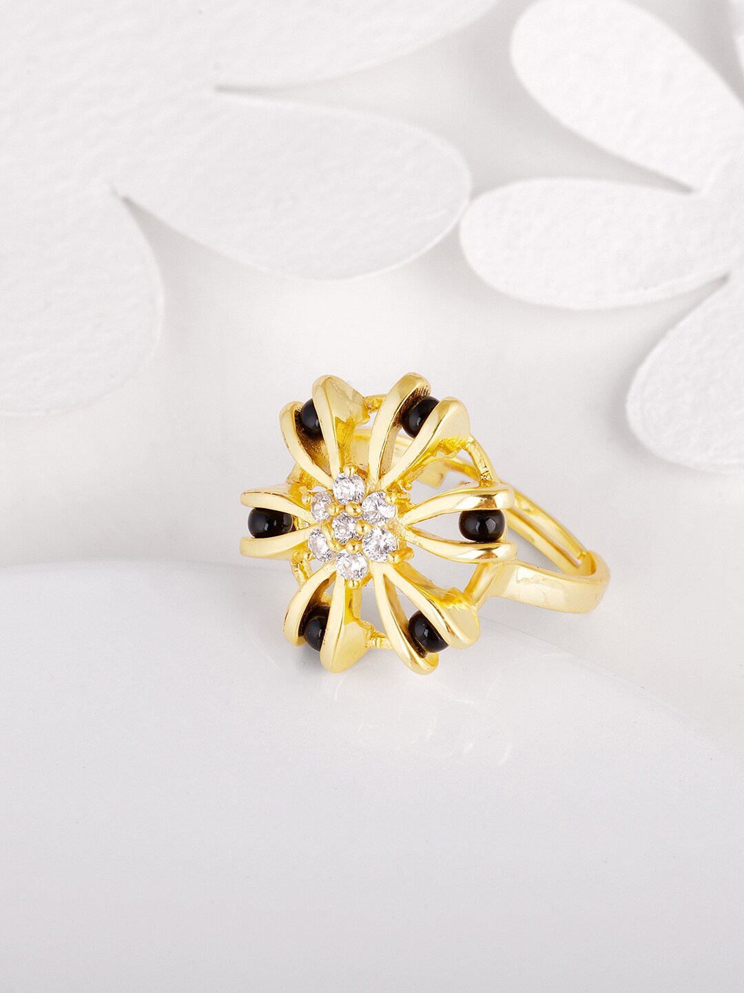 

GIVA 925 Sterling Silver Gold-Plated Stone-Studded Adjustable Finger Ring