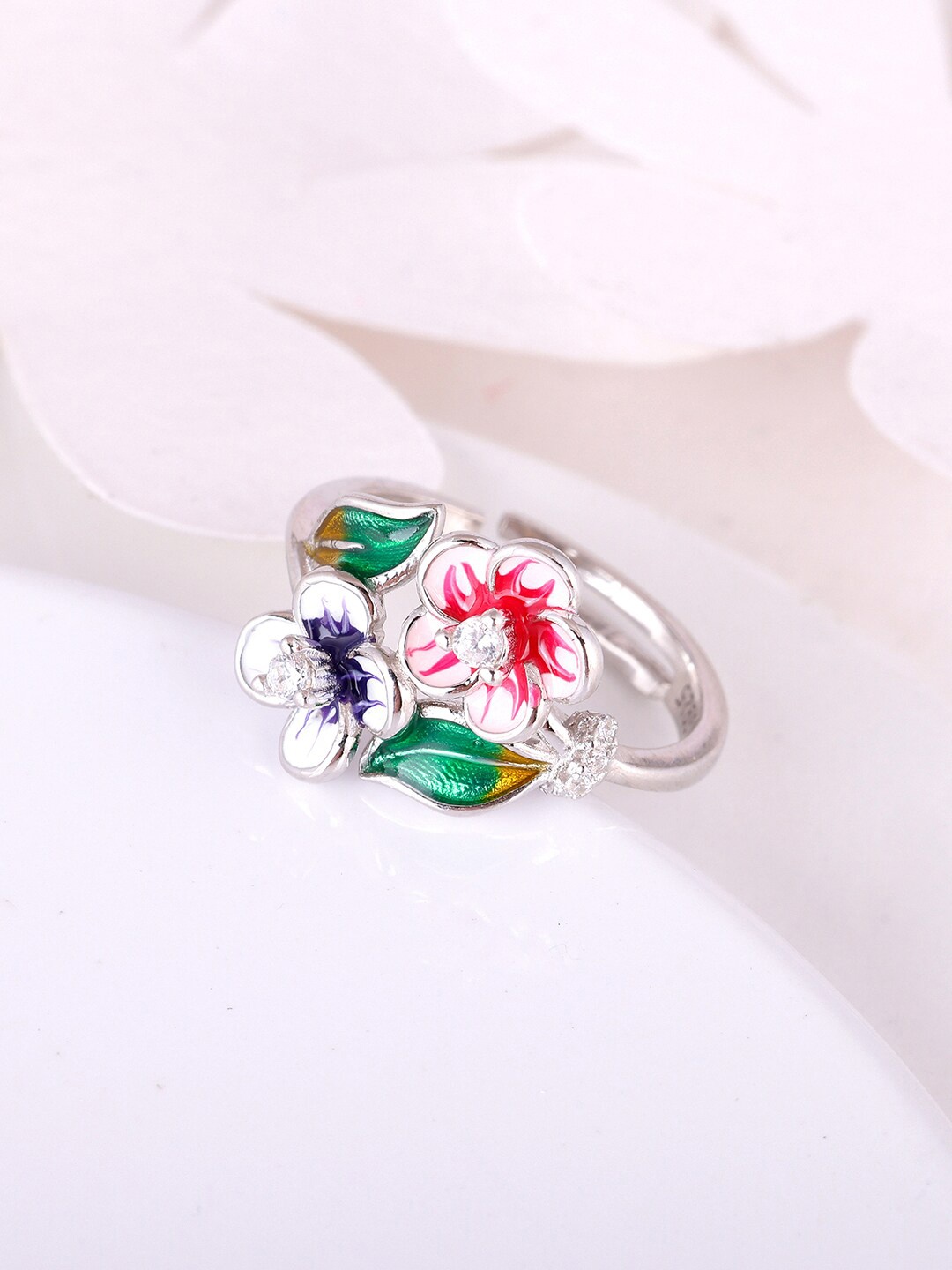 

GIVA 925 Sterling Silver Rhodium-Plated Stone-Studded Adjustable Finger Ring