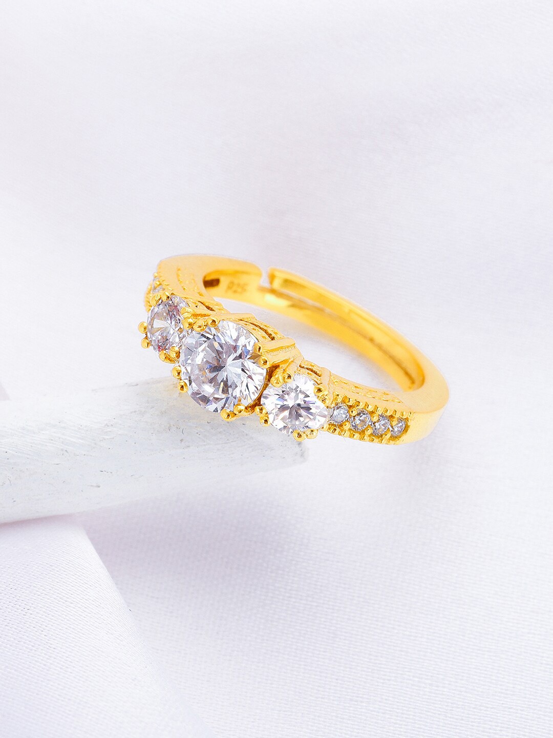 

GIVA 925 Sterling Silver Gold-Plated CZ-Studded Adjustable Finger Ring