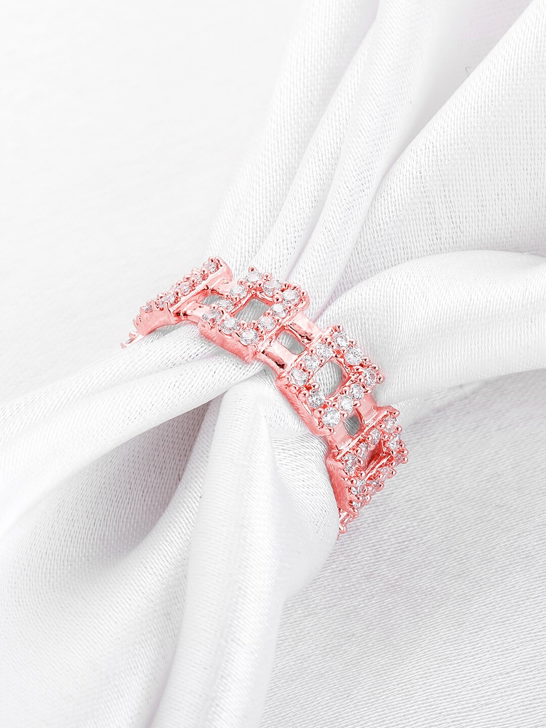 

GIVA 925 Sterling Silver Rose Gold-Plated CZ-Studded Finger Ring
