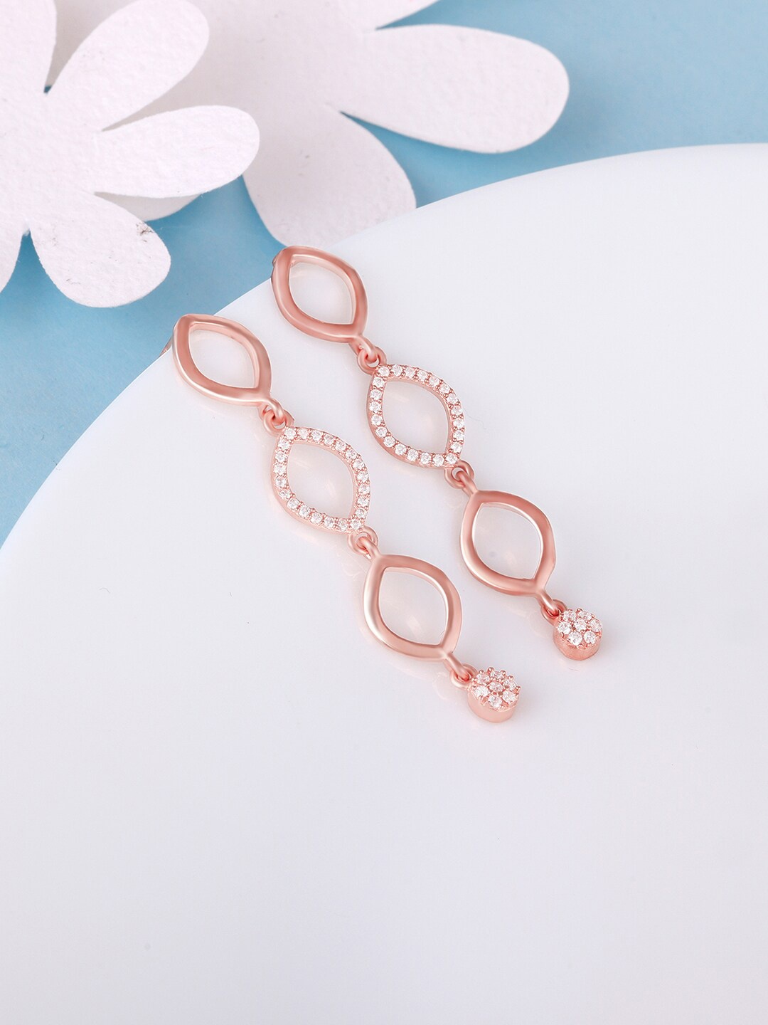 

GIVA 925 Sterling Silver Rose Gold Plated Contemporary Zircon Studded Drop Earrings