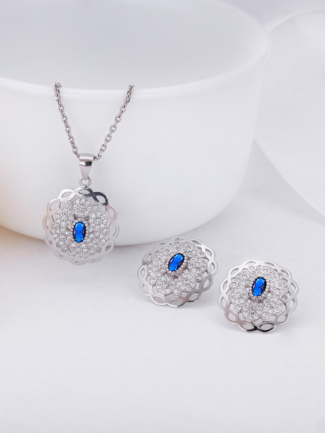 

GIVA 925 Sterling Silver Silver-Plated Stone-Studded Jewellery Set