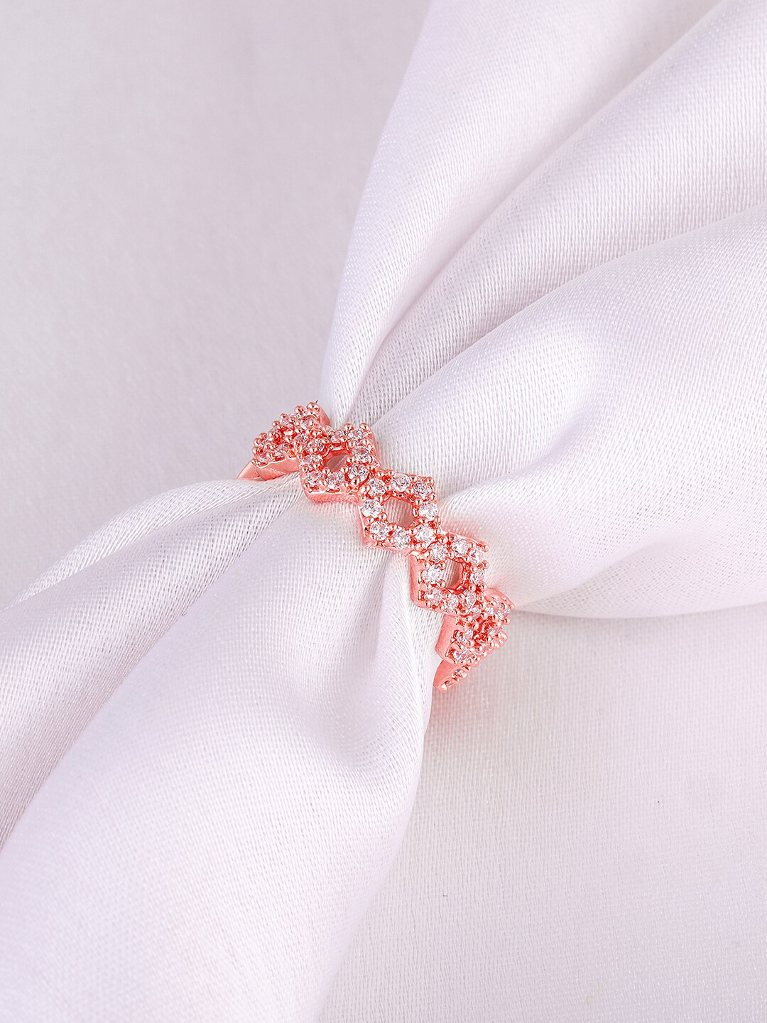 

GIVA 925 Sterling Silver Rose Gold-Plated CZ-Studded Adjustable Finger Ring