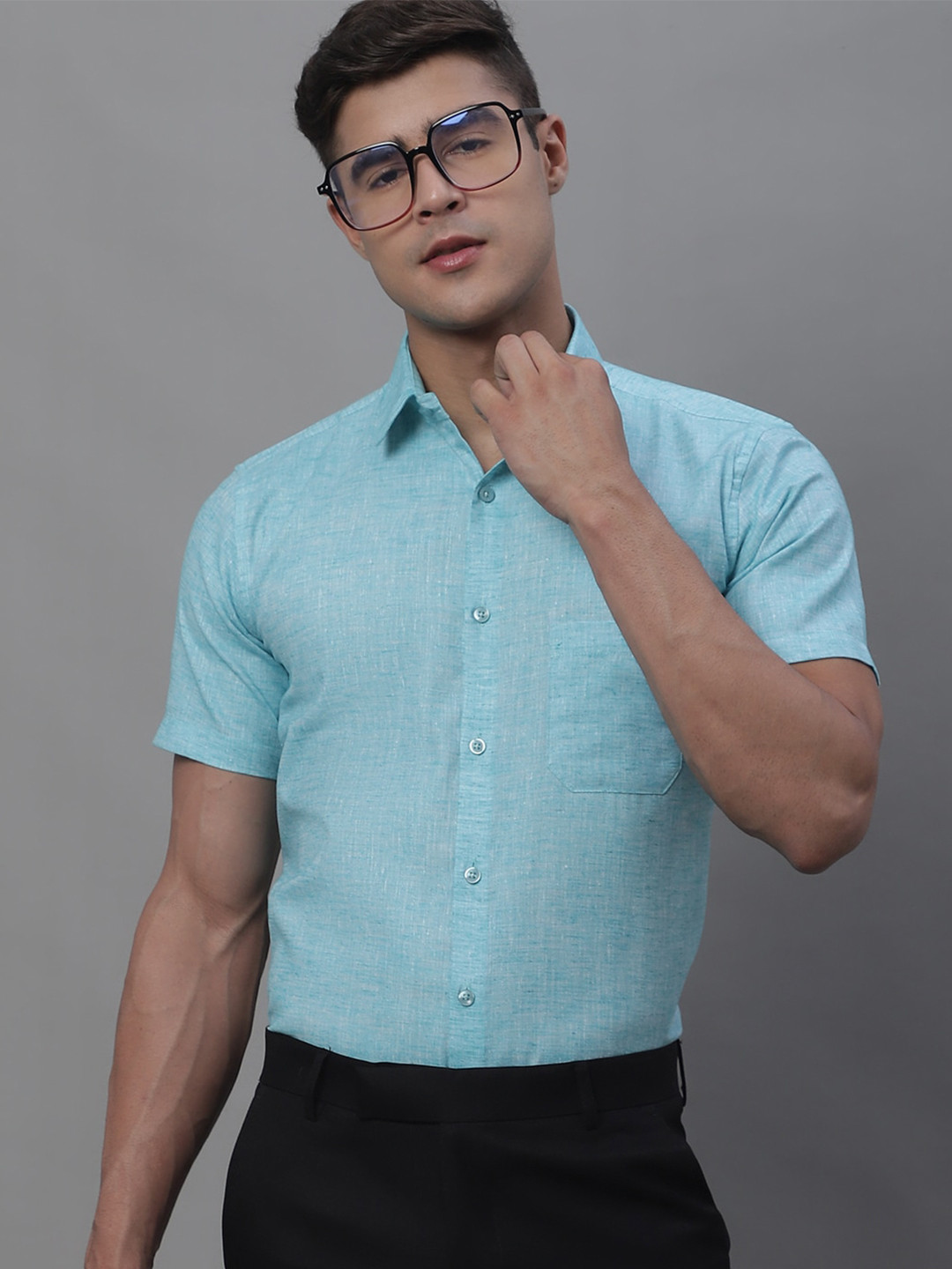 

JAINISH Classic Formal Pure Cotton Shirt, Turquoise blue