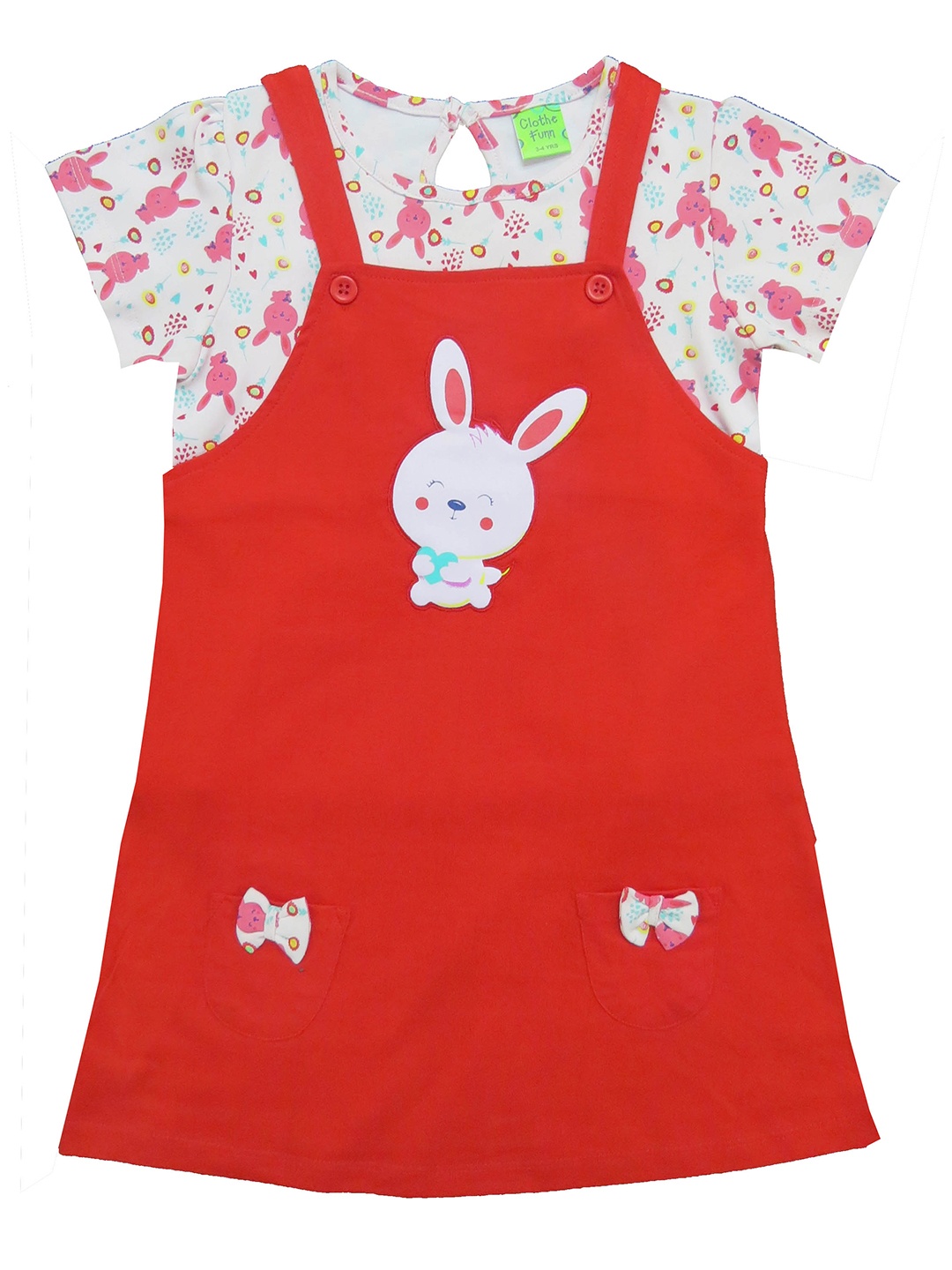 

Clothe Funn Girls Conversational Printed Cotton Pinafore Dress With Top, Red