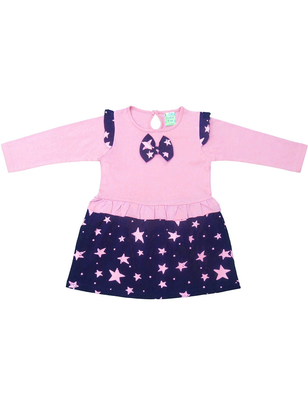 

Clothe Funn Girls Star Printed Bow Detail Cotton Peplum Dress, Pink