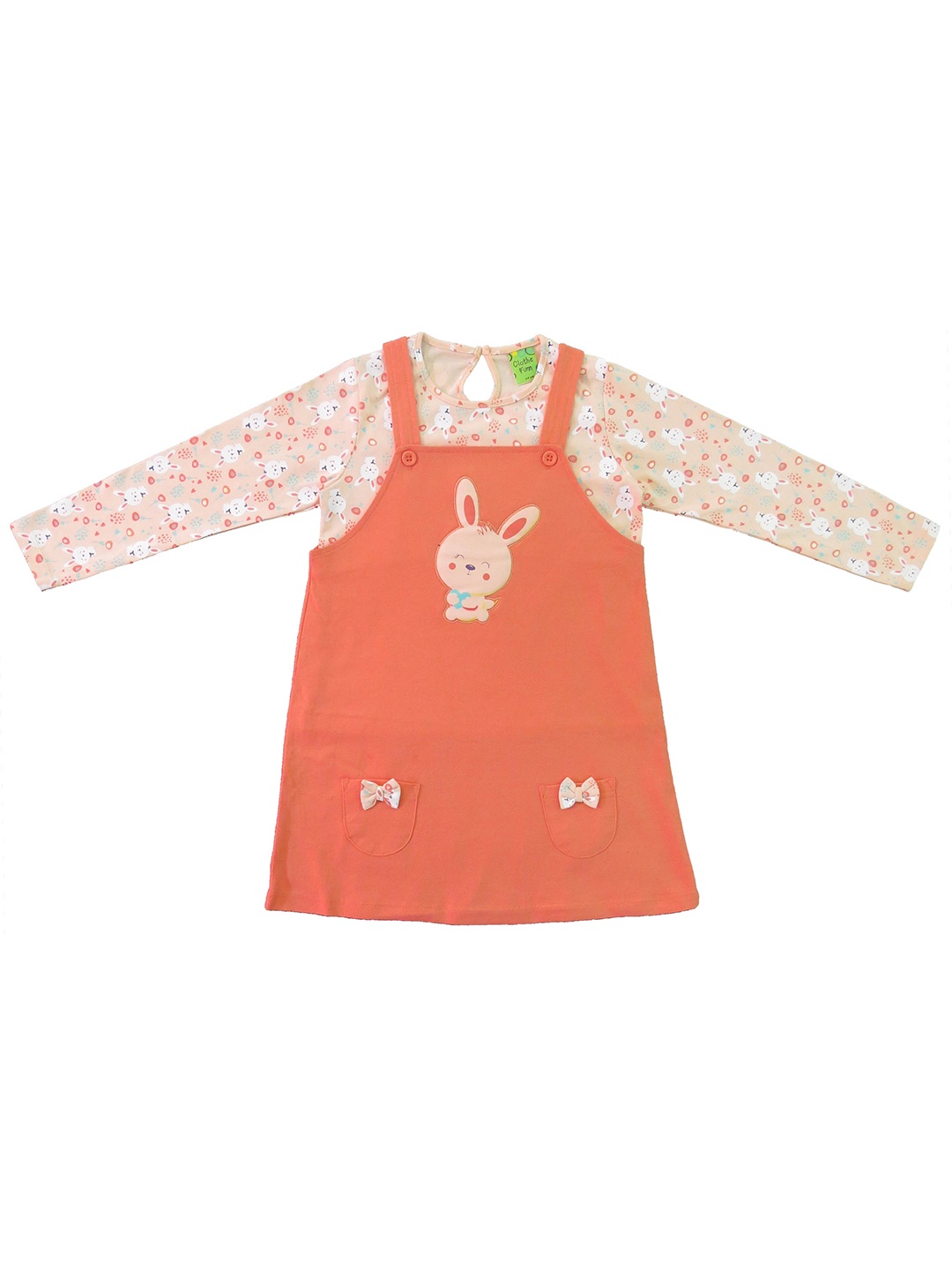 

Clothe Funn Girls Conversational Printed Cotton Pinafore Dress With Top, Peach