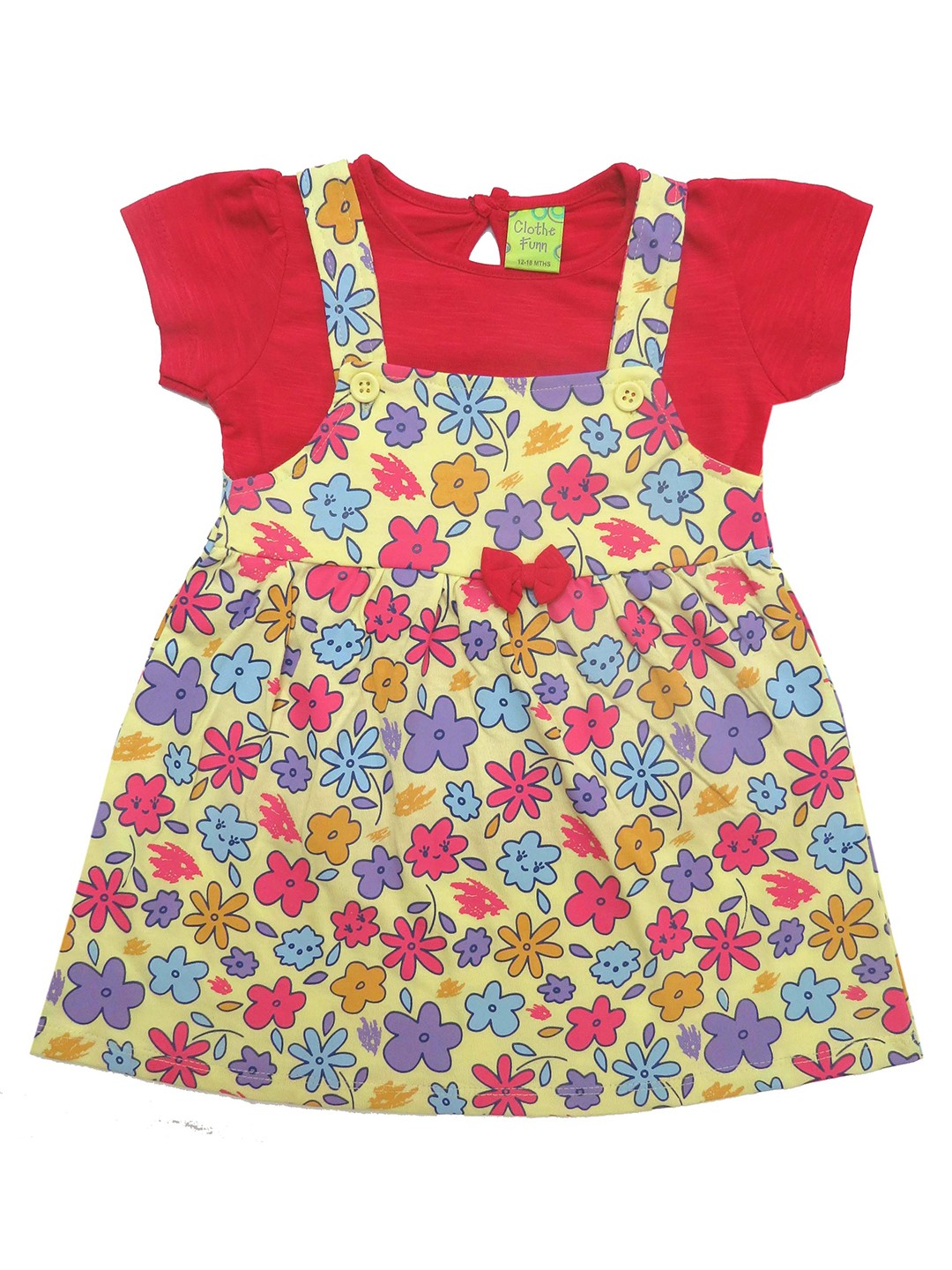 

Clothe Funn Girls Conversational Printed Cotton Pinafore Dress With Top, Yellow