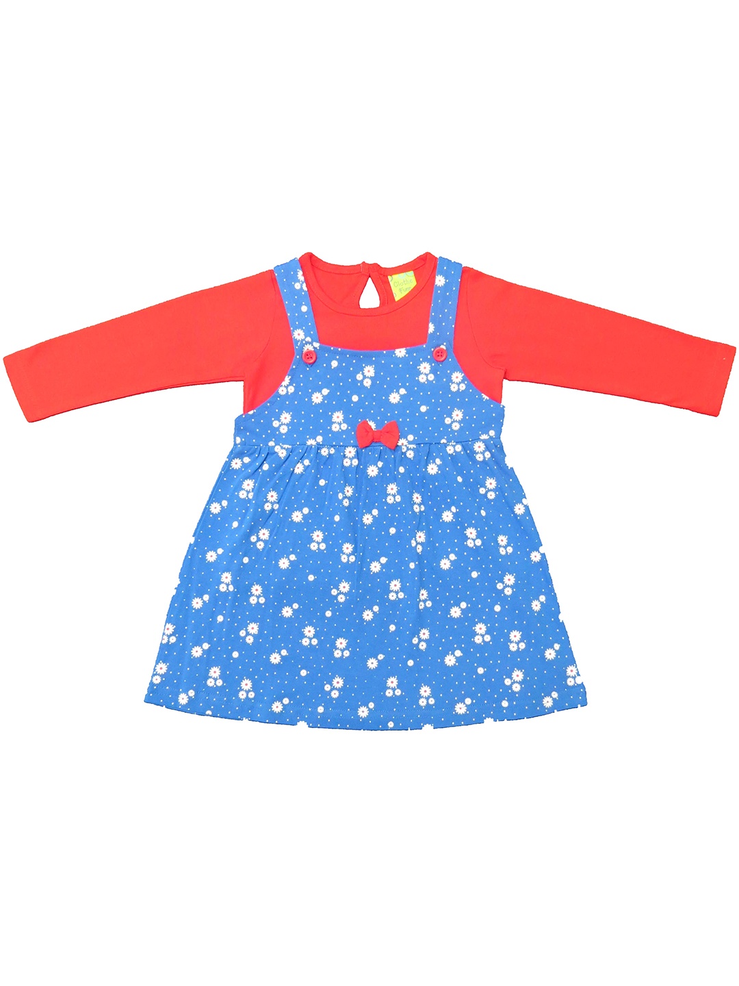 

Clothe Funn Girls Conversational Printed Cotton Pinafore Dress With Top, Blue