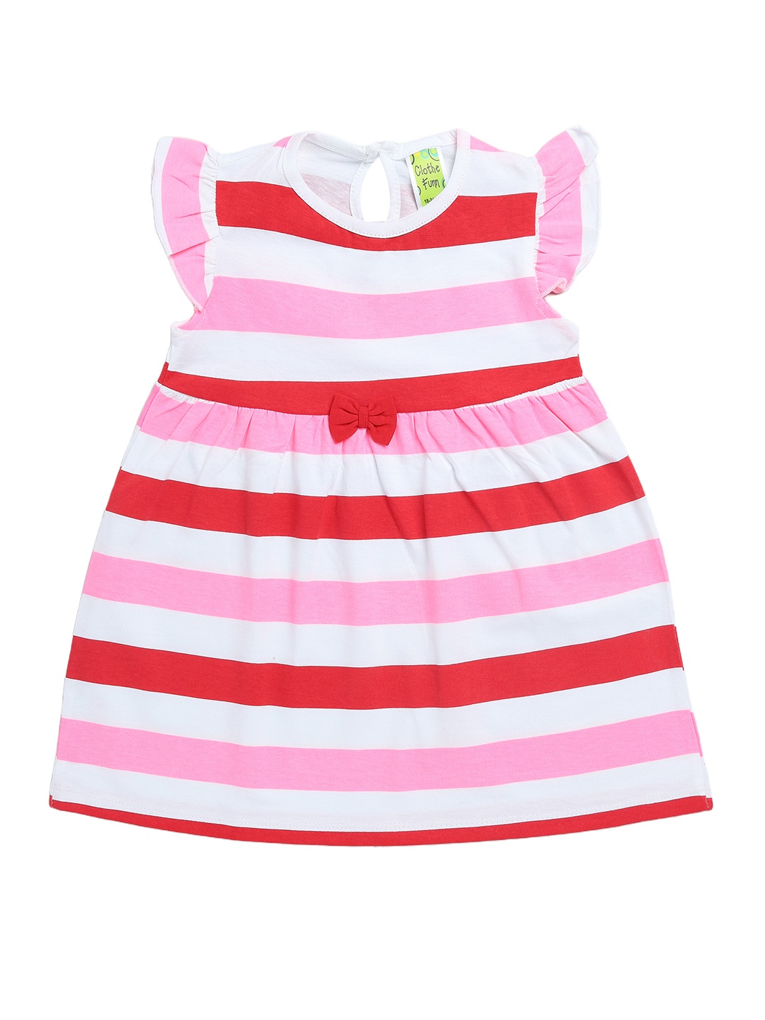 

Clothe Funn Girls Striped Flutter Sleeves Cotton A-Line Dress, Pink