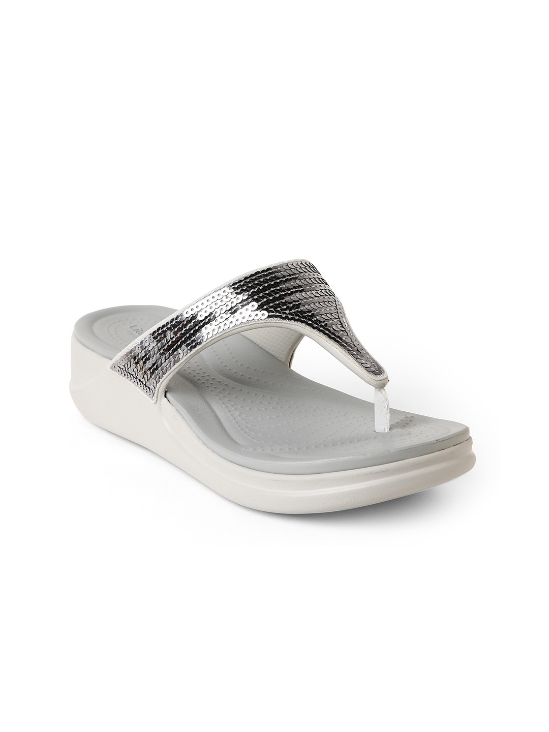 

Crocs Women Embellished Croslite Thong Flip-Flops, Silver