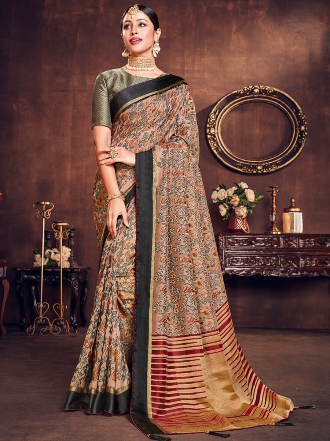 

Vishal Prints Abstract Printed Brasso Saree, Brown