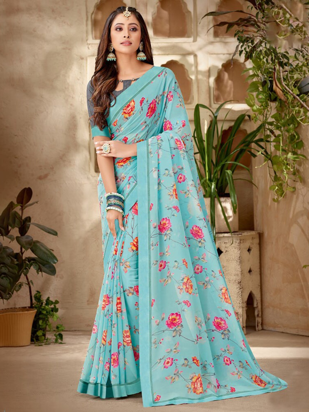 

Vishal Prints Floral Printed Saree, Blue