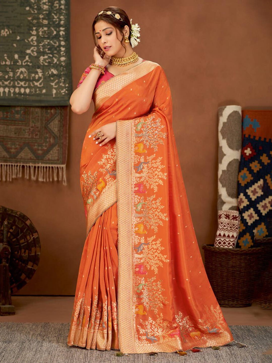 

Vishal Prints Woven Design Zari Saree, Orange