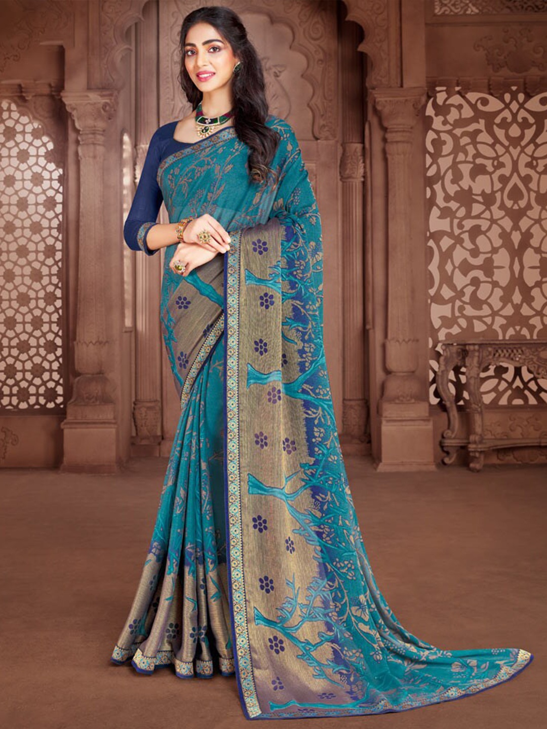 

Vishal Prints Floral Brasso Saree, Blue
