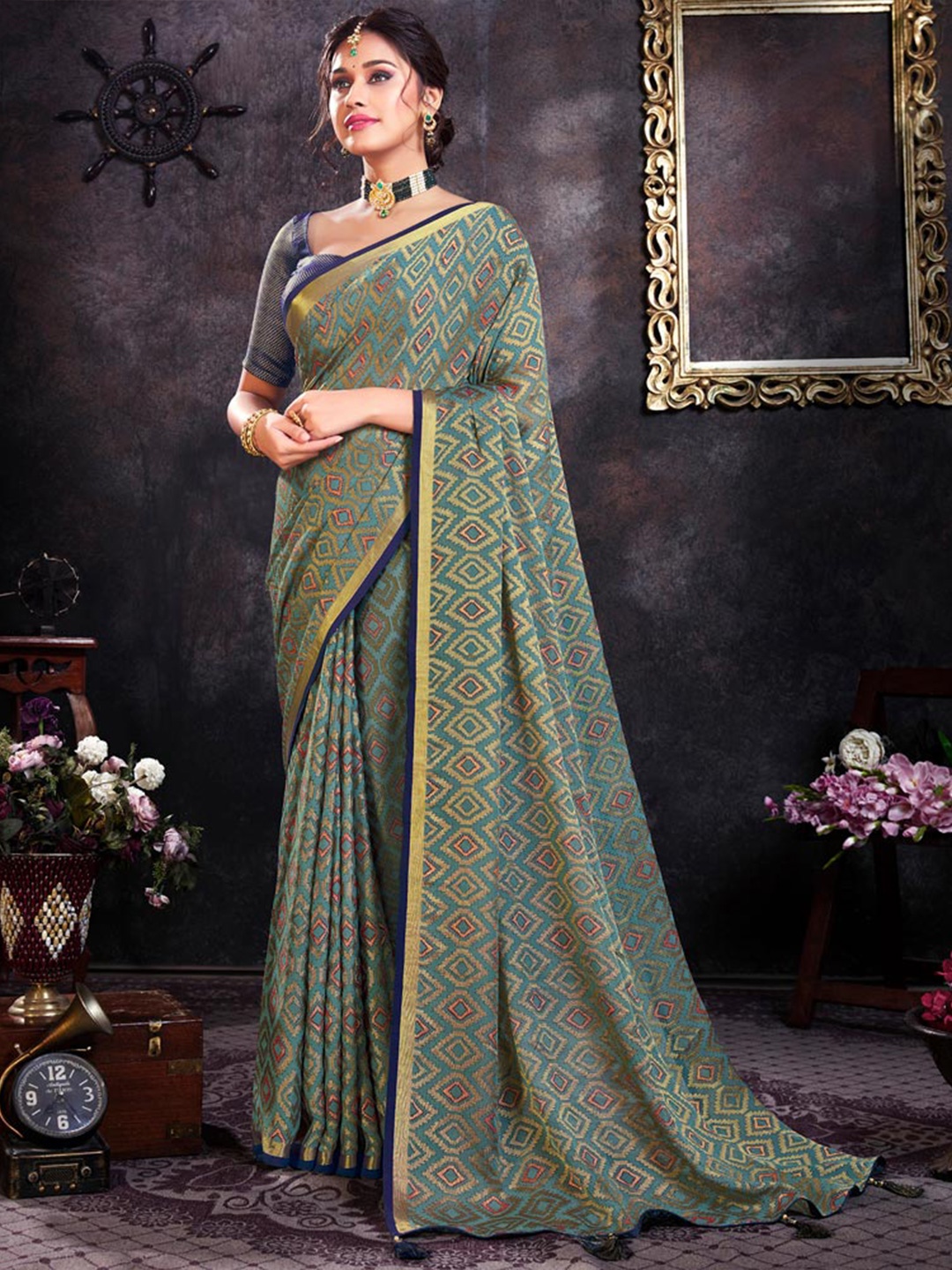 

Vishal Prints Zari Brasso Saree, Blue