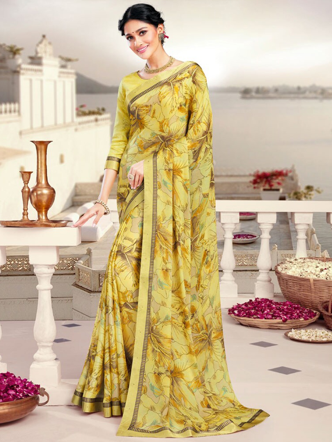 

Vishal Prints Floral Printed Saree, Mustard