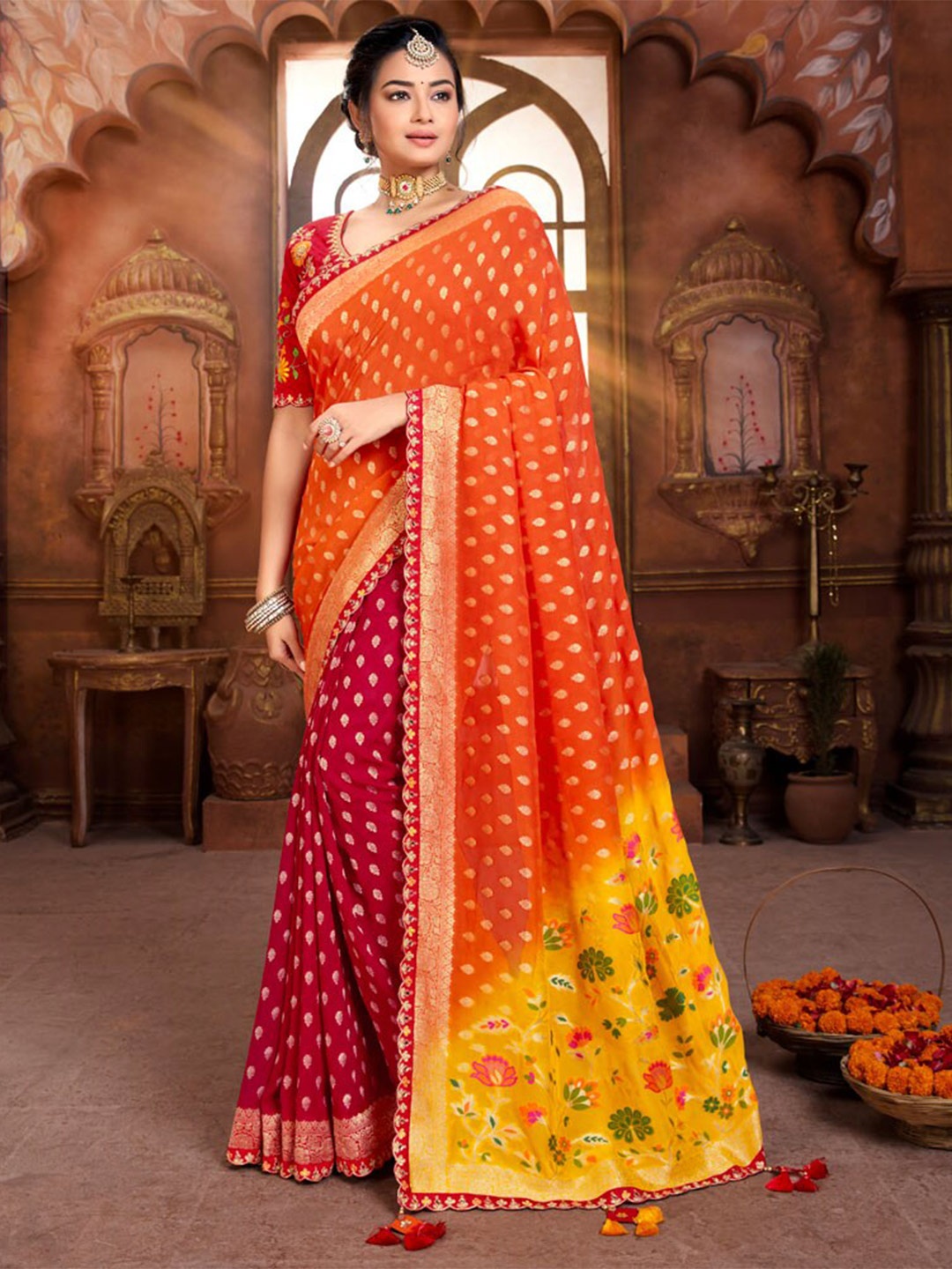 

Vishal Prints Ethnic Woven Design Zari Saree, Orange