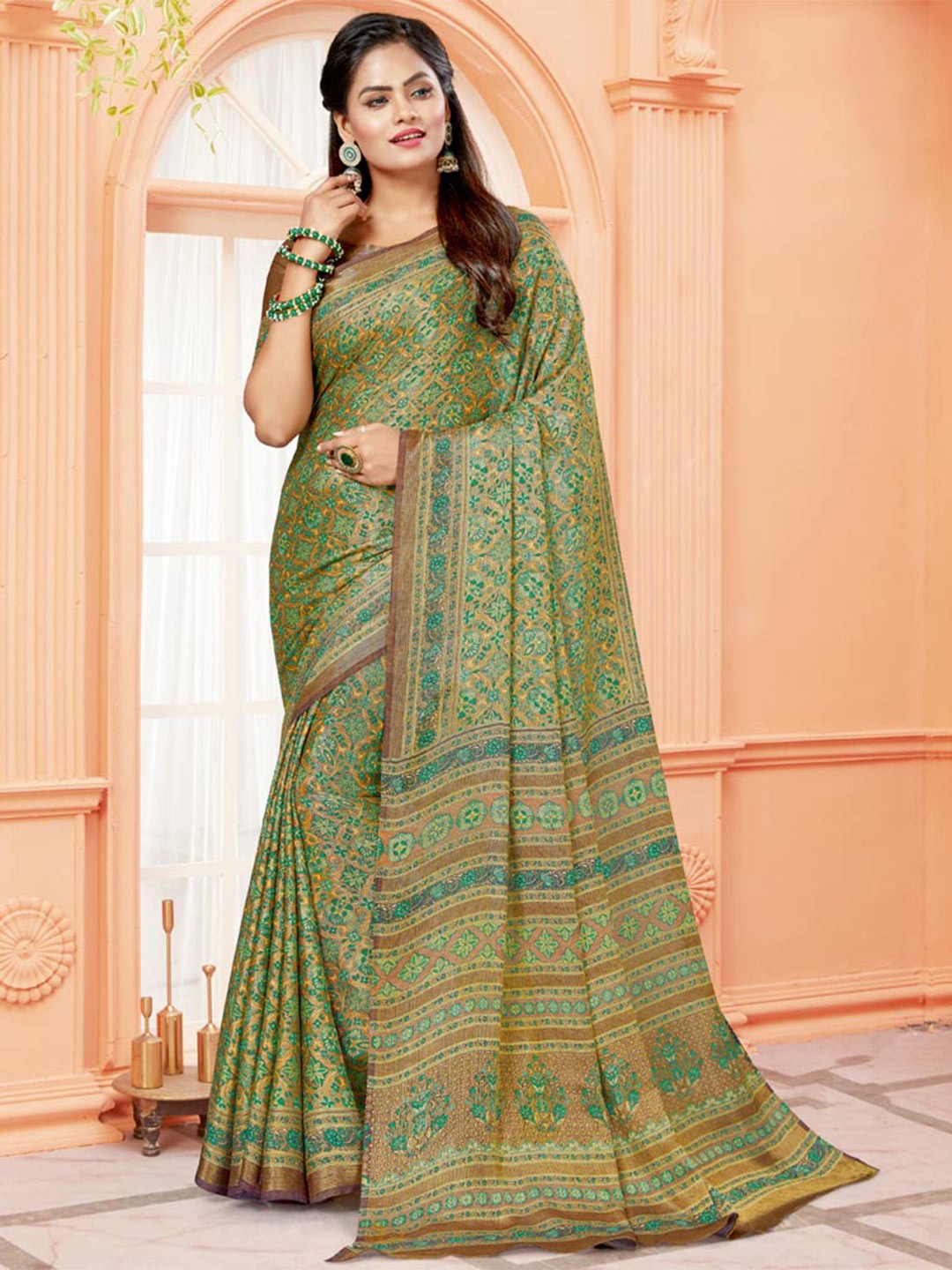 

Vishal Prints Floral Printed Brasso Saree, Green