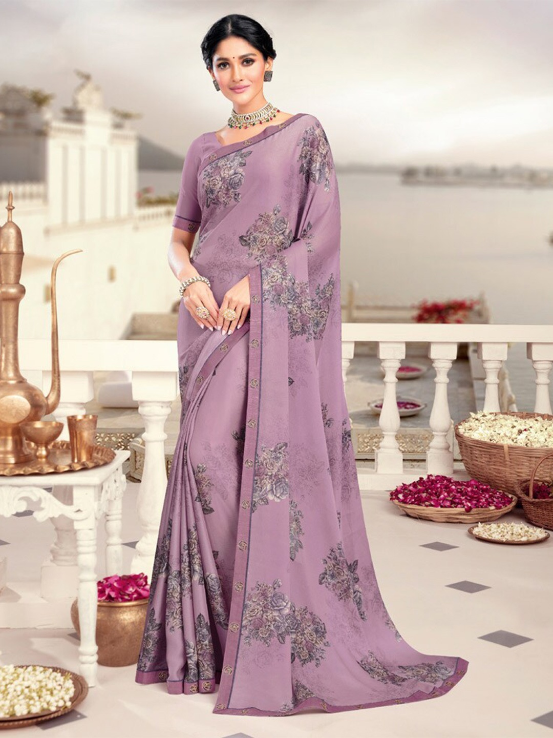 

Vishal Prints Floral Embroidered Saree, Purple